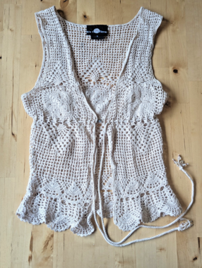 ITS OUR TIME Crochet Women's Vest Cover Up Vintage Boho Beach Neutral Cream